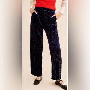 Never Fully Dressed High Rise Navy Velvet Pants with Rhinestone accents